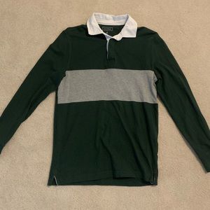 Long Sleeve dark green polo.